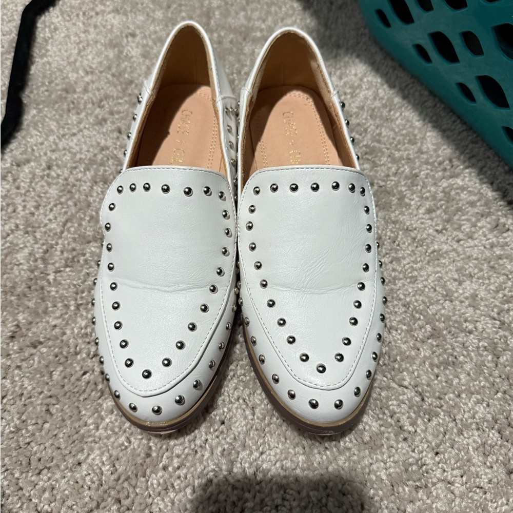 White Studded Loafers